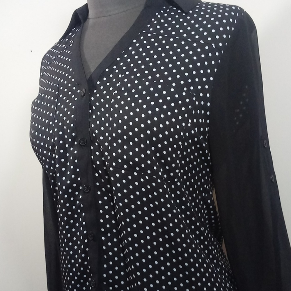 Express Sheer Black And White Button Down Shirt - image 4